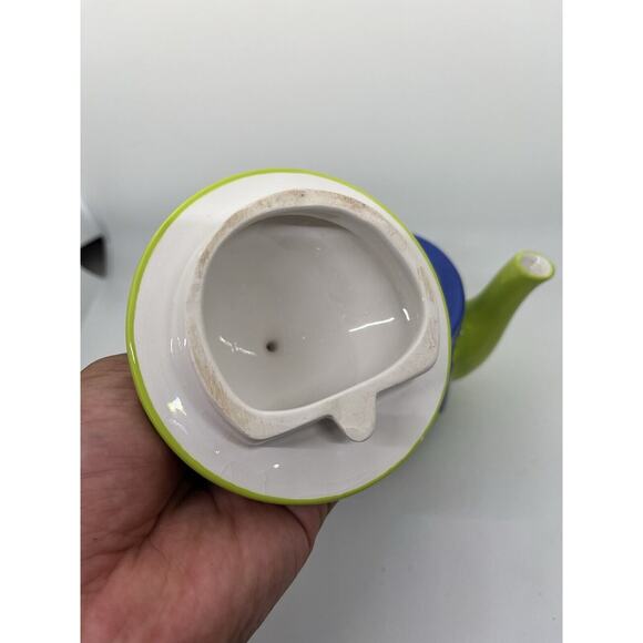 Vintage Chaleur Porcelain Green Blue Striped Tea Pot Sillyware by Delia Heling - Picture 6 of 7